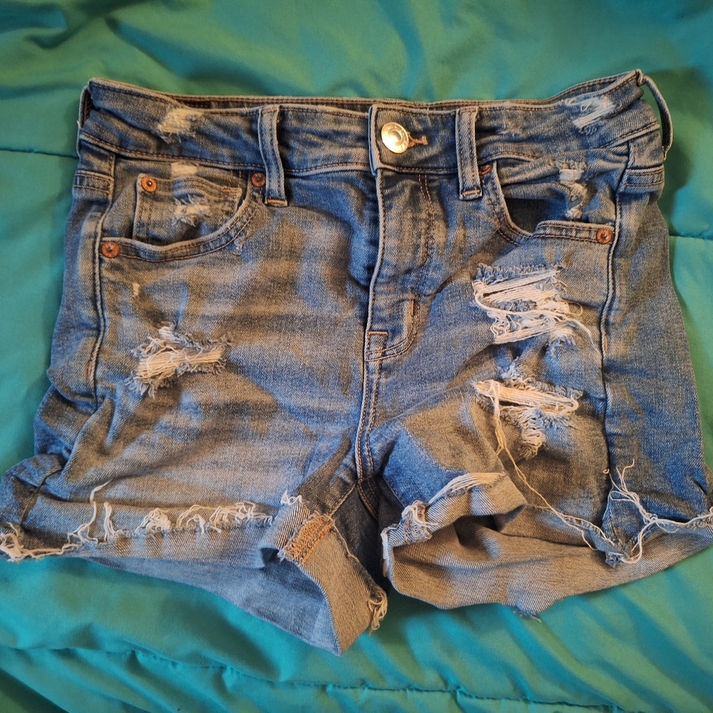 American Eagle Outfitters Blue Distressed Jean Shorts